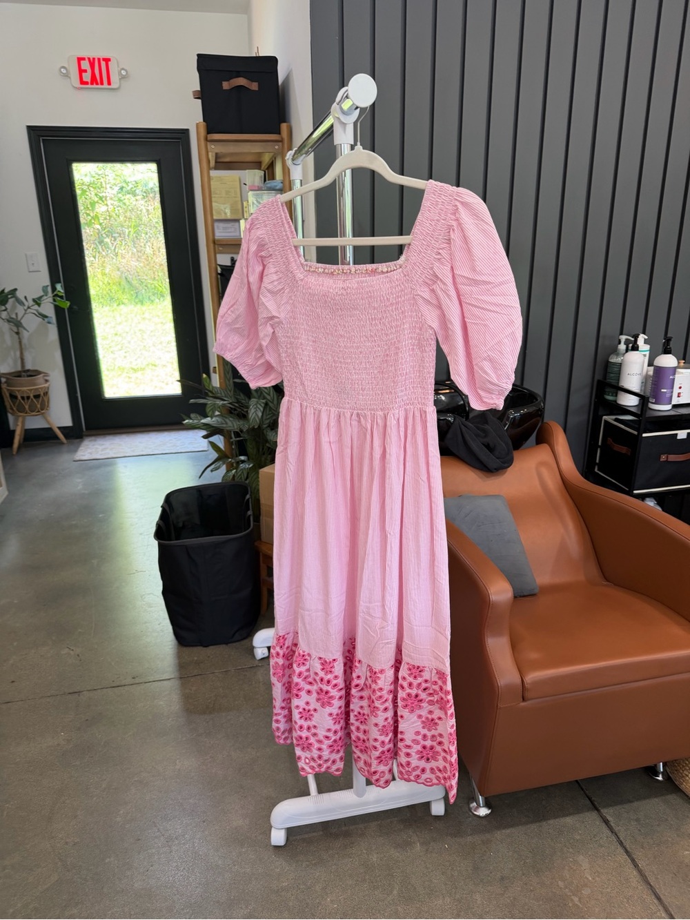 Umgee Light Pink Smocked Dress with Puff Sleeves